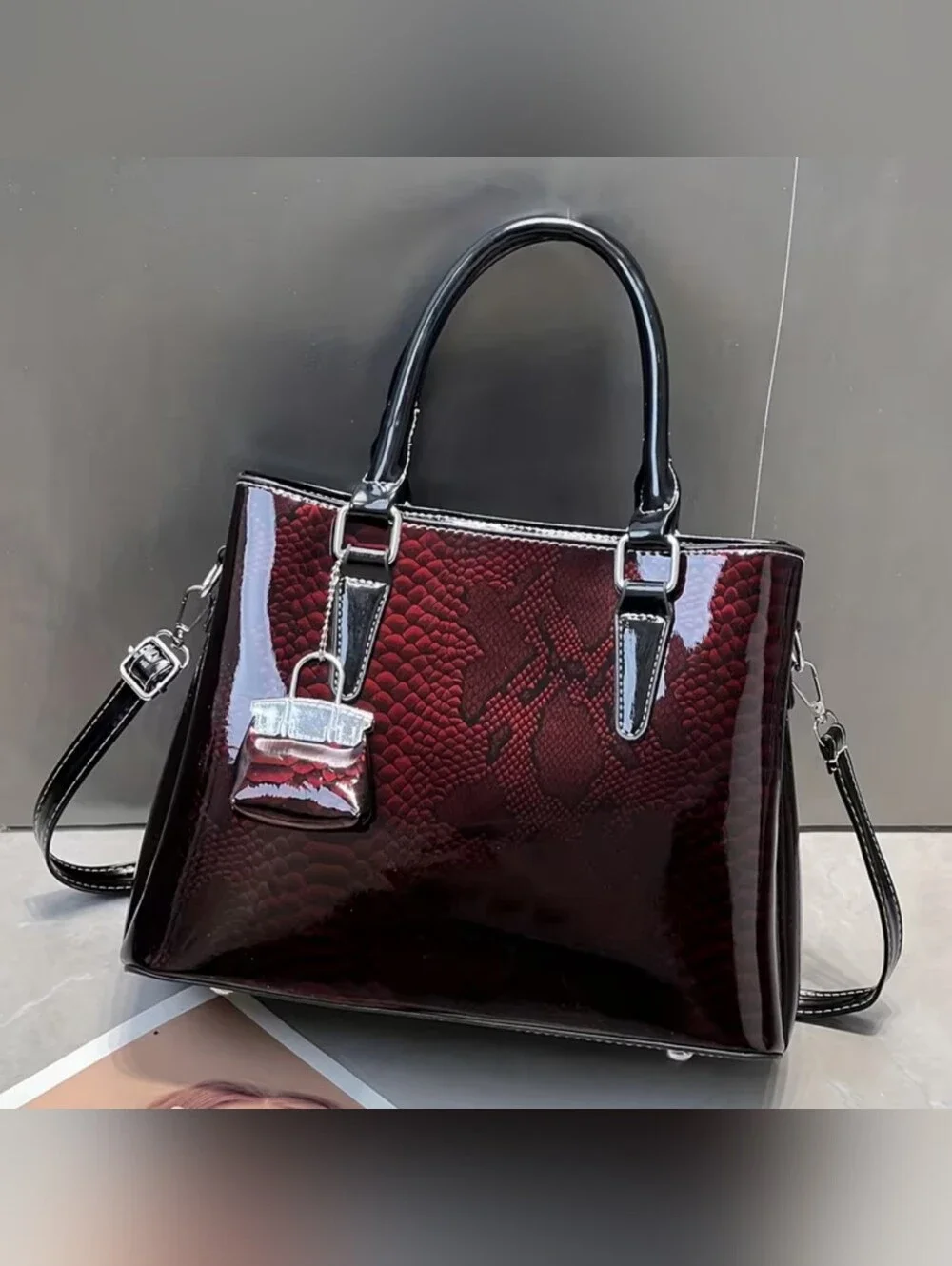 Purple Snakeskin satchel handbag with silver hardware & coin purse...Now $30